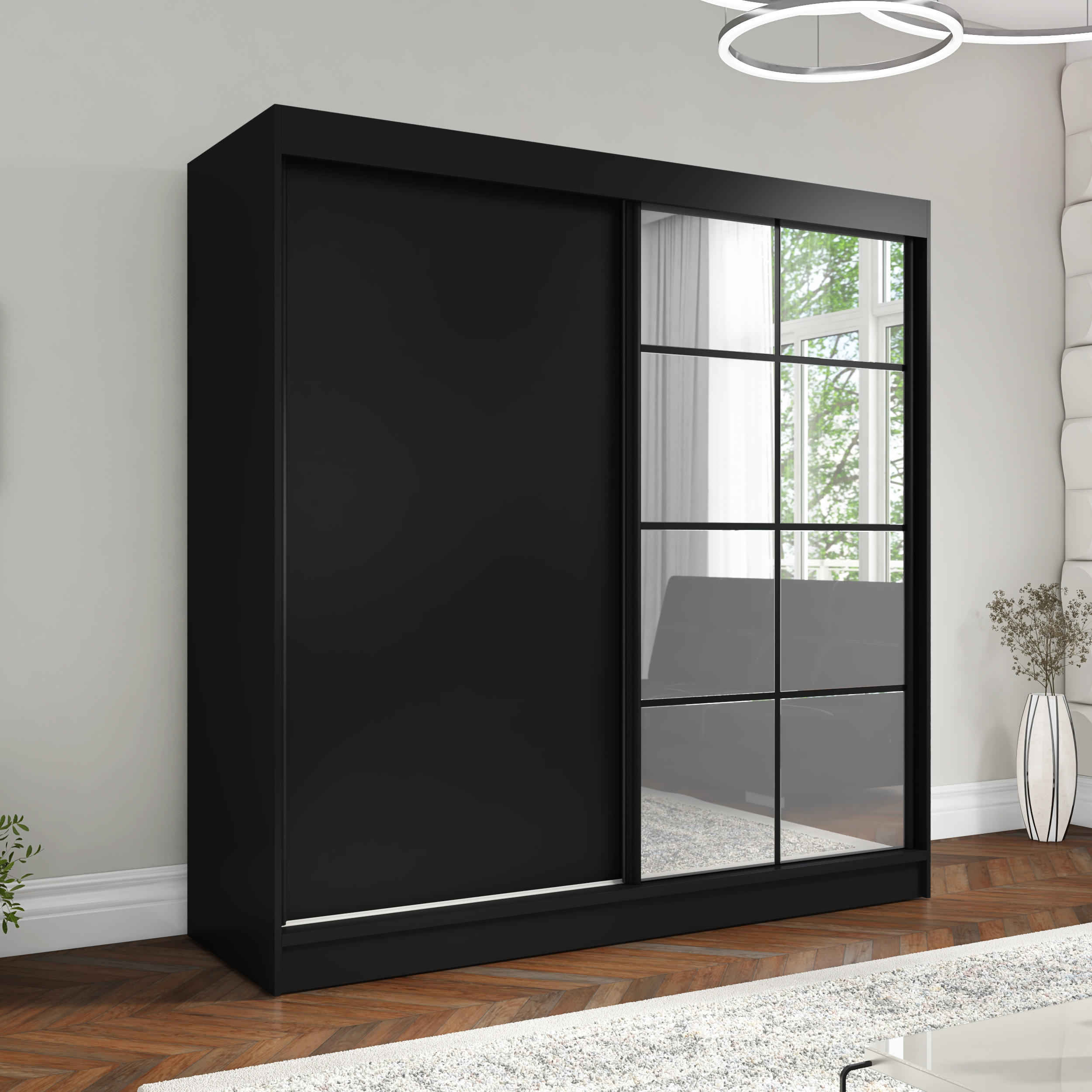 SCHWEBETÜRENSCHRANK 200 CM TAVIRO Farbe: Schwarz - Schwarz, Holzwerkstoff (200/215/60cm) - A&J MöbelLand