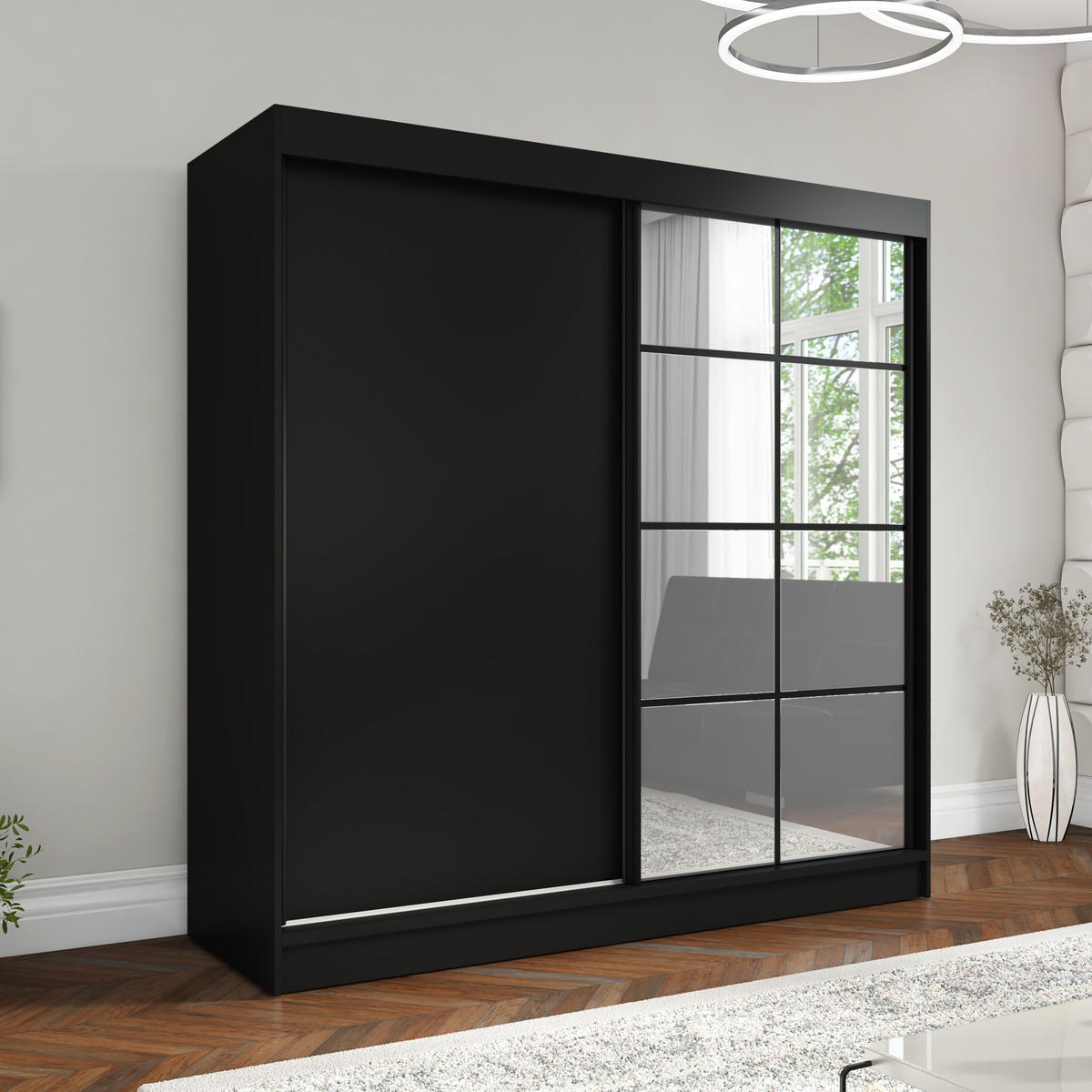 SCHWEBETÜRENSCHRANK 200 CM TAVIRO Farbe: Schwarz - Schwarz, Holzwerkstoff (200/215/60cm) - A&J MöbelLand