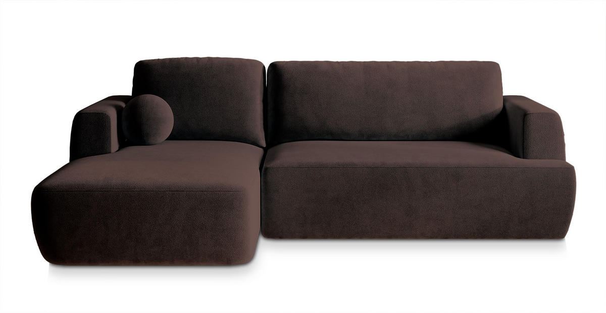 ECKSOFA SENTI K L-S Braun Plüsch-Stoff mit Schlaffunktion - Braun, Holz (246/148cm) - MASSENO