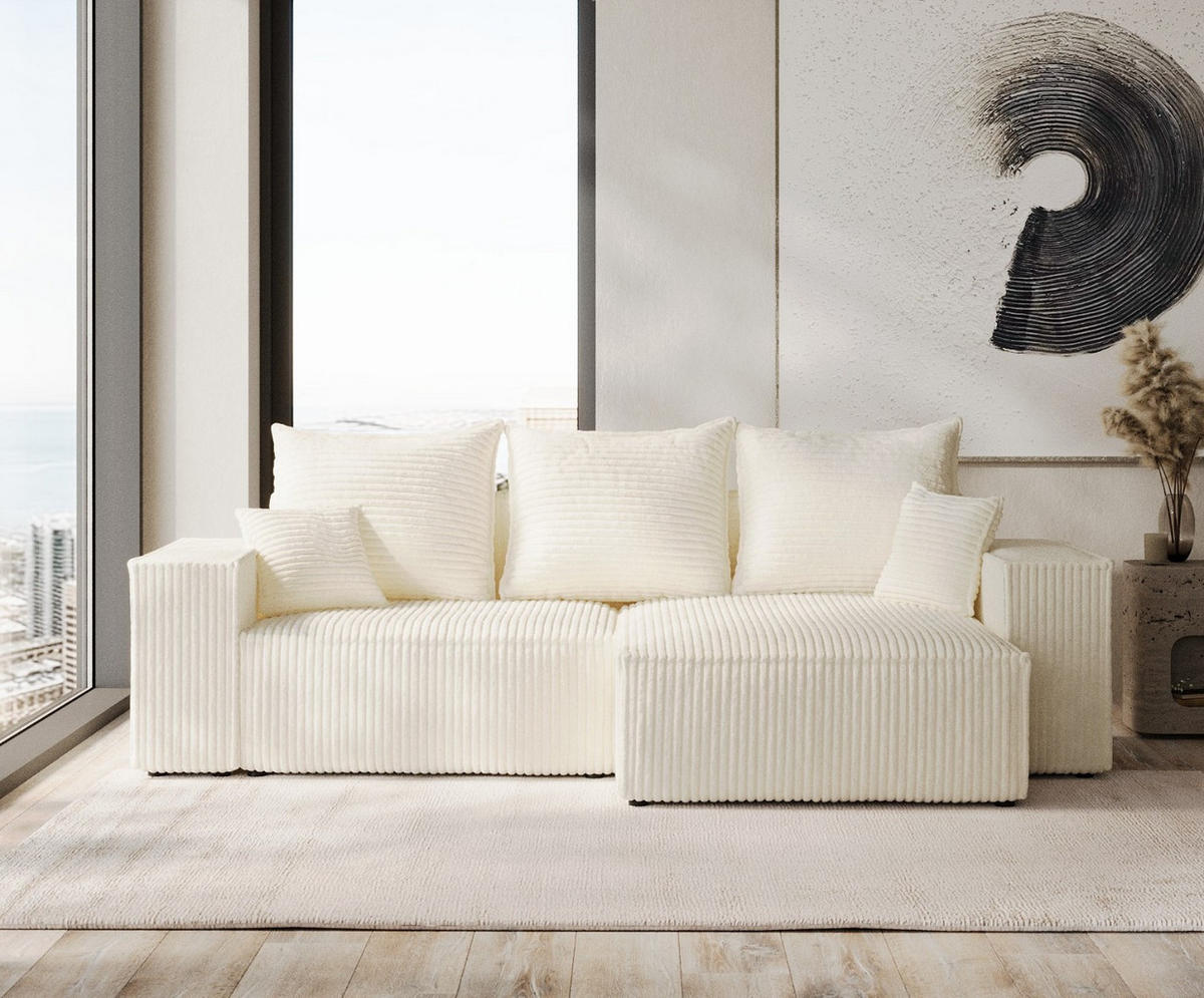 ROHOVÁ SEDAČKA SENSO, textil, Krémová - černá/krémová, dřevo/kompozitní dřevo (255/148cm) - AltaBeds