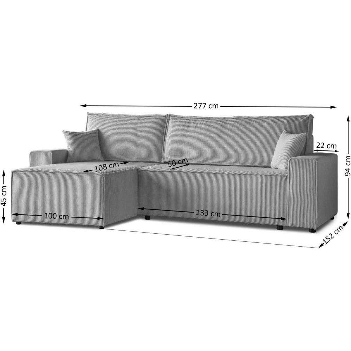 ROHOVÁ ROZKLÁDACÍ POHOVKA Hektor, s funkcí spaní, světle šedá - černá/světle šedá, textil/plast (277/152cm) - Beautysofa