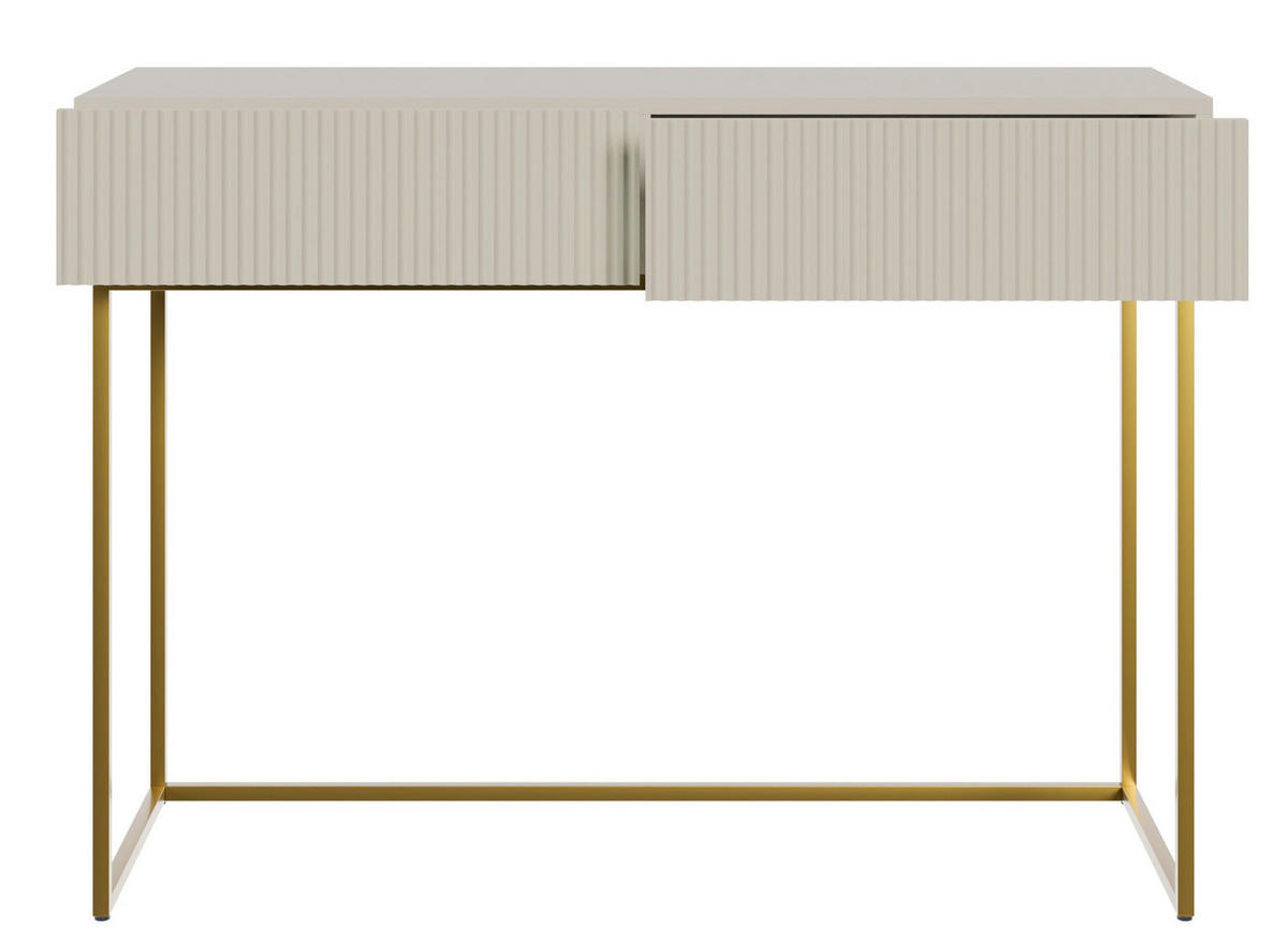 SCHMINKTISCH Veldio mit 2 Schubladen, Greige mit goldenen Beinen, 110 cm - Greige/Goldfarben, Holzwerkstoff/Metall (110/79/40cm) - Selsey