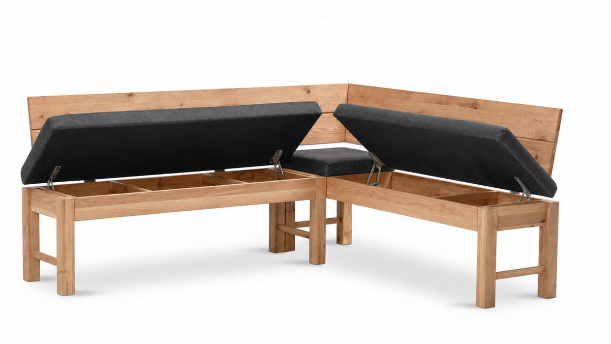 ECKBANK mit Truhe Dyan 1 für 5 Personen Massivholz Wildeiche/Grau - Wildeiche/Grau, Holz (192/167cm) - 58aufmkessel