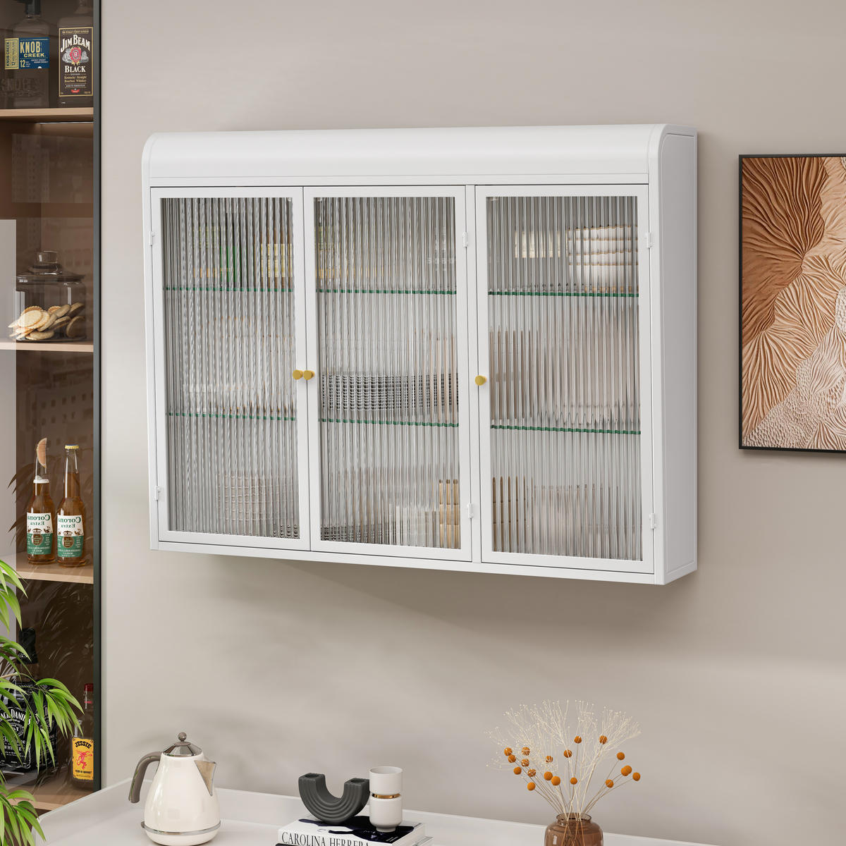 KÜCHENOBERSCHRANK mit Glasfront in Weiß, 3 Türen – wandmontiert - Weiß, Glas (90/70/19.5cm) - BEAOK