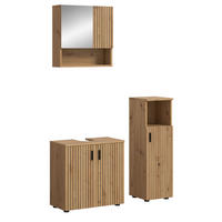 BADMÖBEL-SET Eiche Artisan 3-teilig 105 cm, Badkombination mit Rillen - Schwarz/Eiche Artisan, Glas/Holzwerkstoff (105/180/30cm) - Inn.Furn