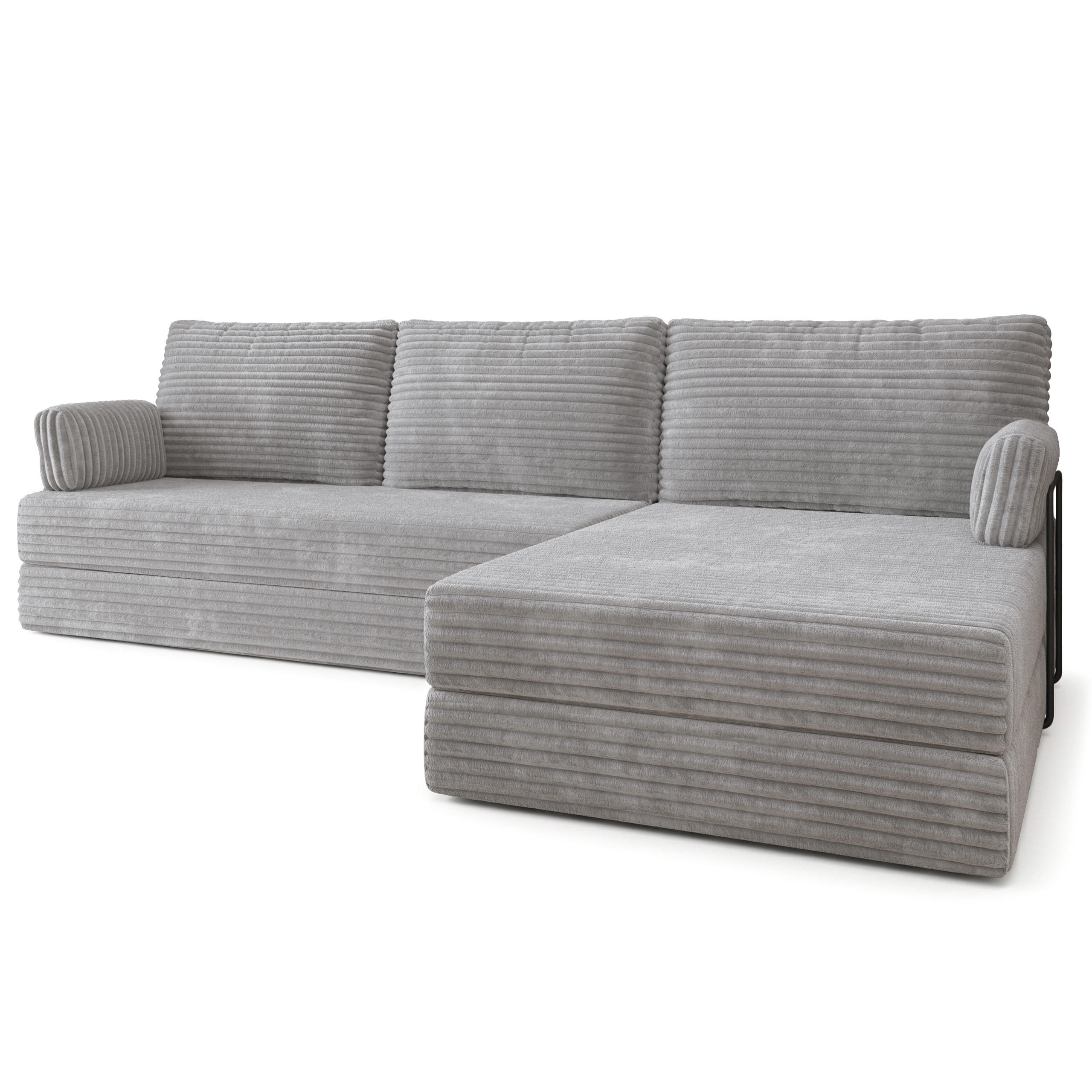 ECKSOFA ANKO modulares Boneless Sofa mit Schlaffunktion Hellgrau Kordstoff - Grau, Textil (270/160cm) - MASSENO