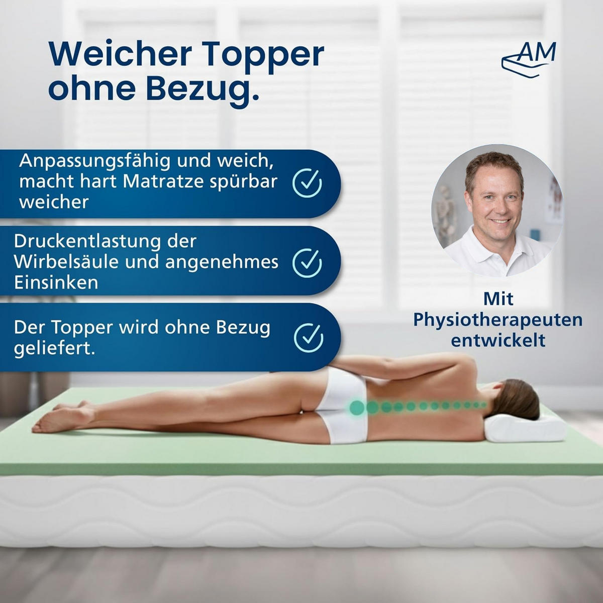 BASIC TOPPER ohne Bezug 100/200 cm - 4cm Höhe - Grün, Textil (100/200cm) - AM Qualitätsmatratzen