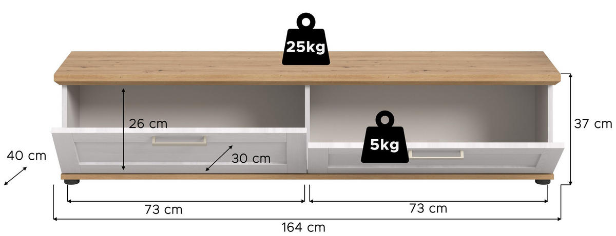 LOWBOARD VERONA (B/H/T: ca. 164/37/40 cm) in Sibiu Lärche Nachbildung/Sibiu Lärche Nachbildung - Lärchefarben, Holzwerkstoff (164/37/40cm)