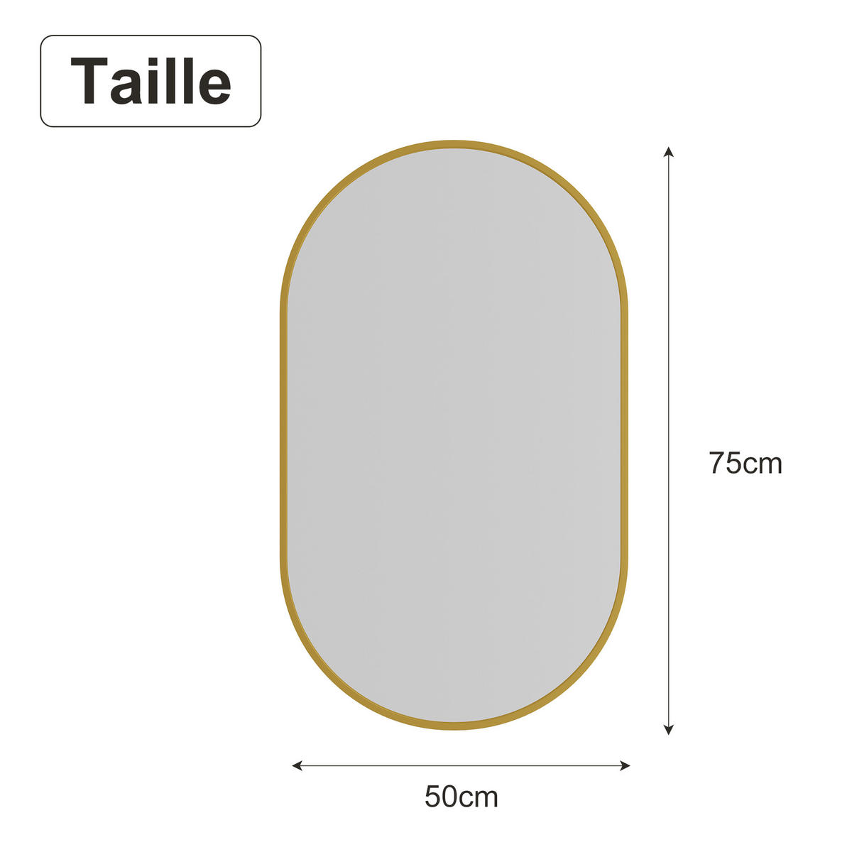 WANDSPIEGEL Rennbahnform 75 x 50 cm aus Sicherheitsglas mit Aluminiumrahmen gold - Goldfarben, Metall (50/75/3cm)