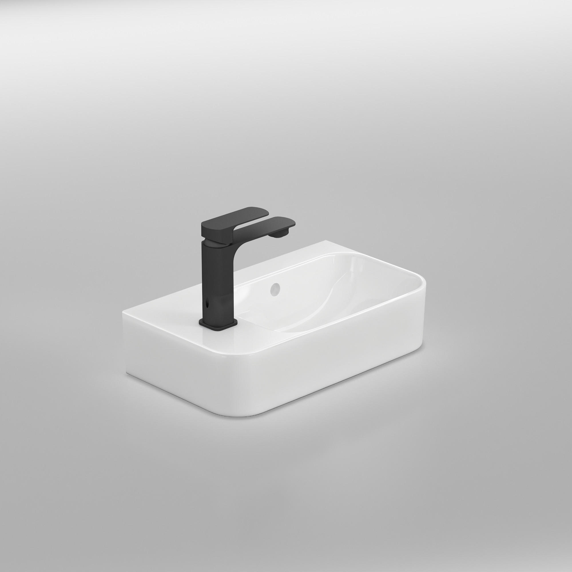 WASCHBECKEN Rechteckig Mit Hahnloch rechts Weiß 45 / 26,5 / 15,6 cm - Weiß, Keramik (26.5/15.5/45cm) - EMKE