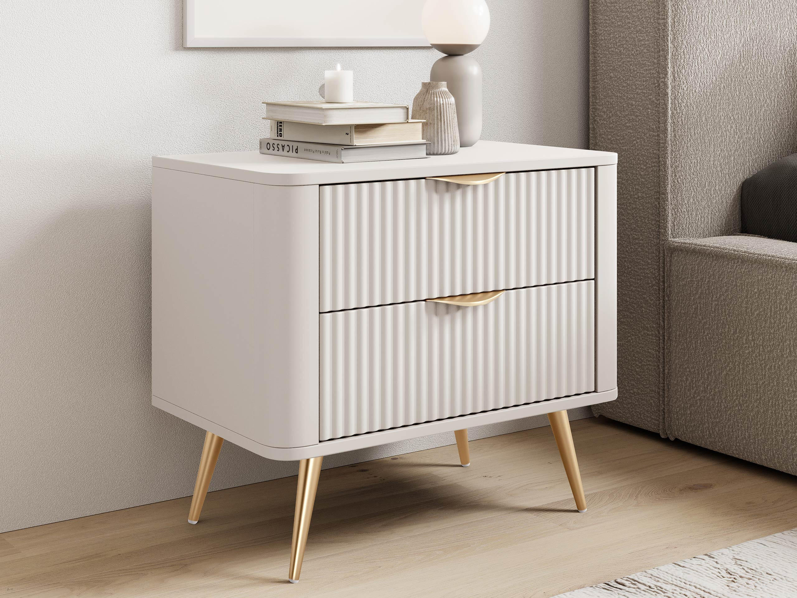 NACHTTISCH Lante - Beige/Goldfarben, Holzwerkstoff/Metall (64/56/38cm) - MIRJAN24
