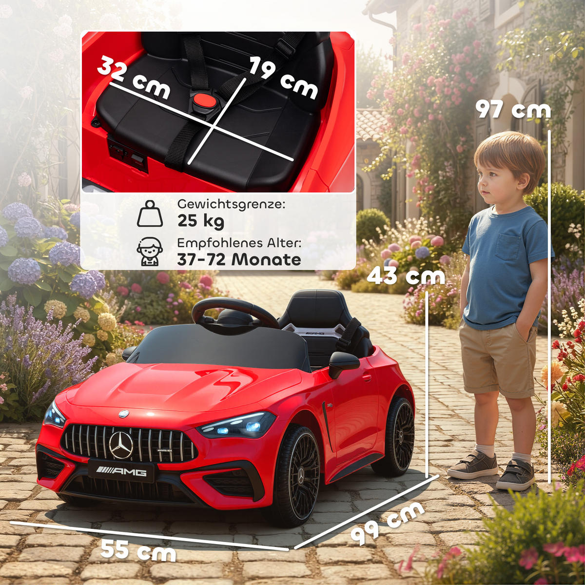 KINDERELEKTROAUTO Zachary Rot LED 99/55/43 cm - Rot, Kunststoff (43/99/55cm) - Jamb