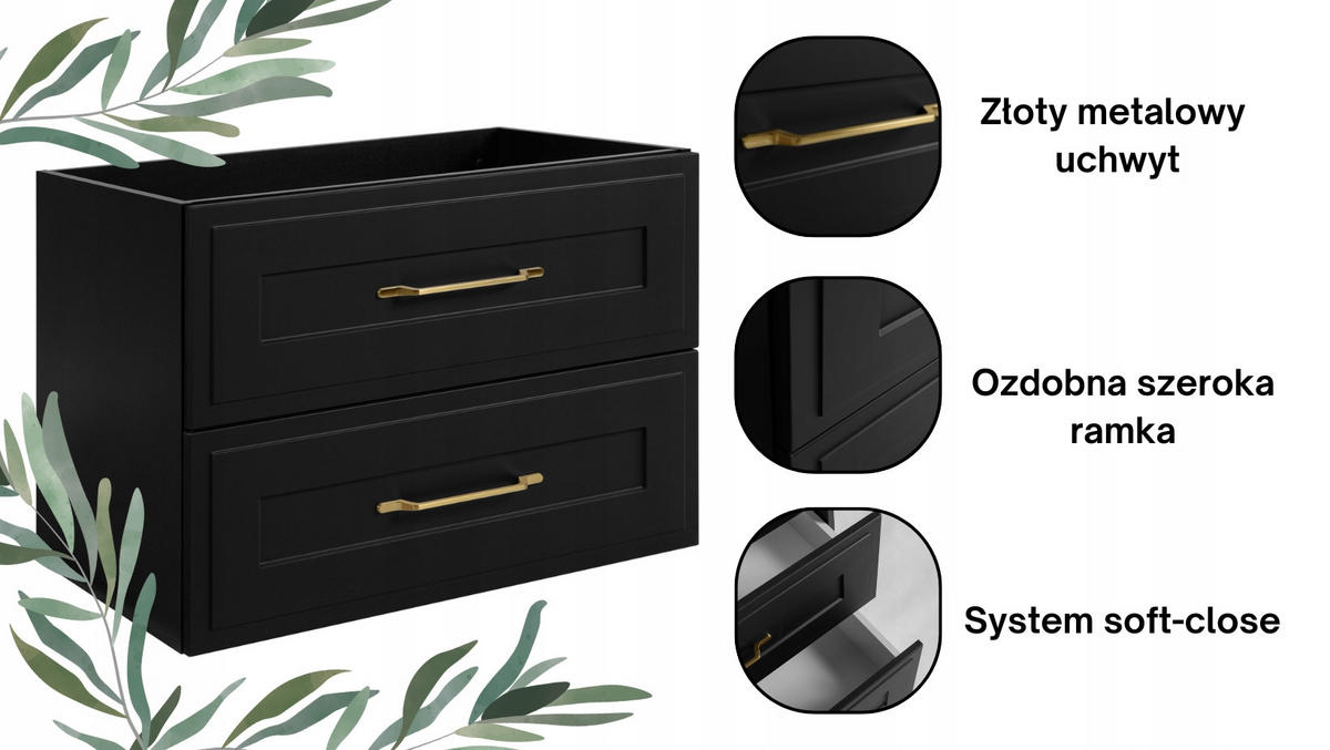 WASCHBECKUNTERSCHRANK + HÄNGESÄULE CLASSIC 80cm Mattzwarte - Schwarz, Holzwerkstoff (80/58/46cm) - Rodan