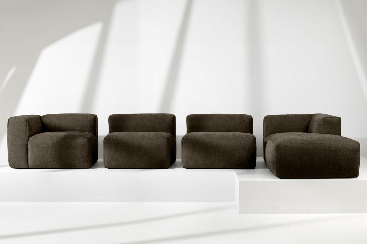 ECKMODULSOFA-RECHTS BUFFO 6-Sitzer mit extrem weicher Sitzfläche, Gewebestoff, braun - Braun, Textil (377/180cm) - KONSIMO®