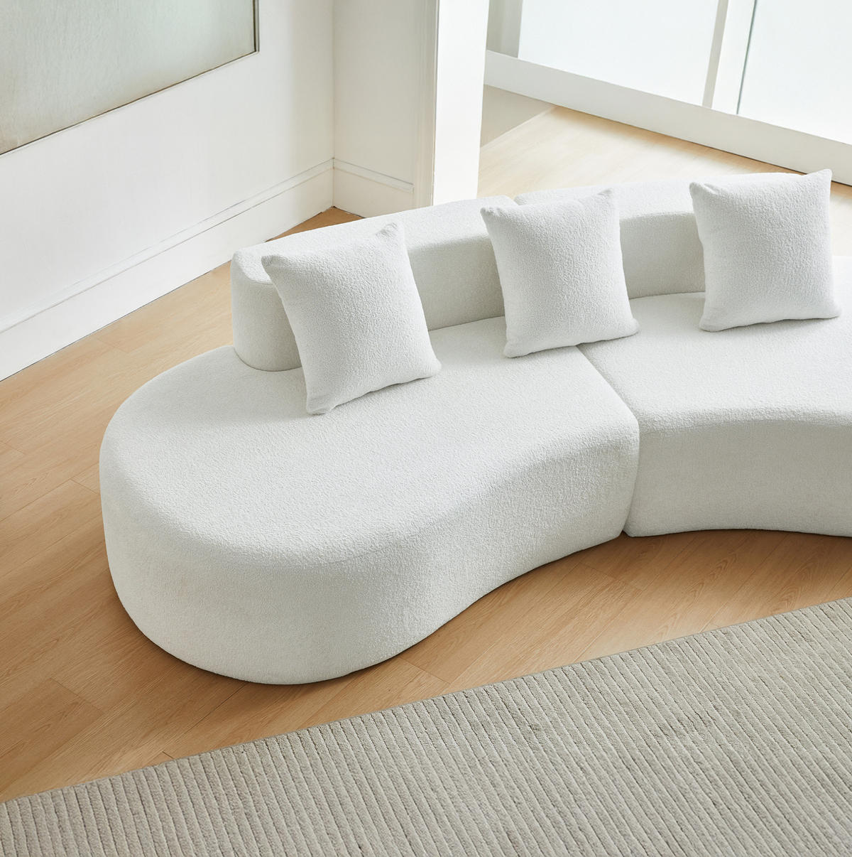 ECKSOFA mit Samtstoffbezug Weiß 277x103x68 cm, 3-Sitzer in geschwungener Form - Weiß, Textil (103/277cm) - IVMEU