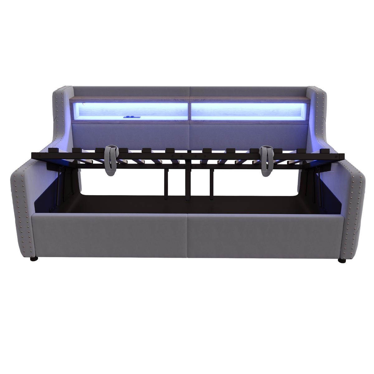 POLSTERBETT 90/200 cm DE-02101, in Dunkelgrau, mit Sofafunktion, LED und Hydraulik - Dunkelgrau, Metall (90/200cm) - ComfortXL