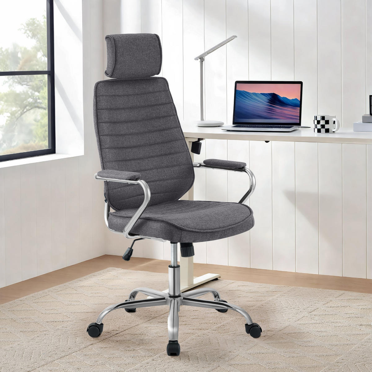 CHEFSESSEL Stoff Dunkelgrau - Chromfarben/Dunkelgrau, Textil/Metall (60/117/67cm) - CLP