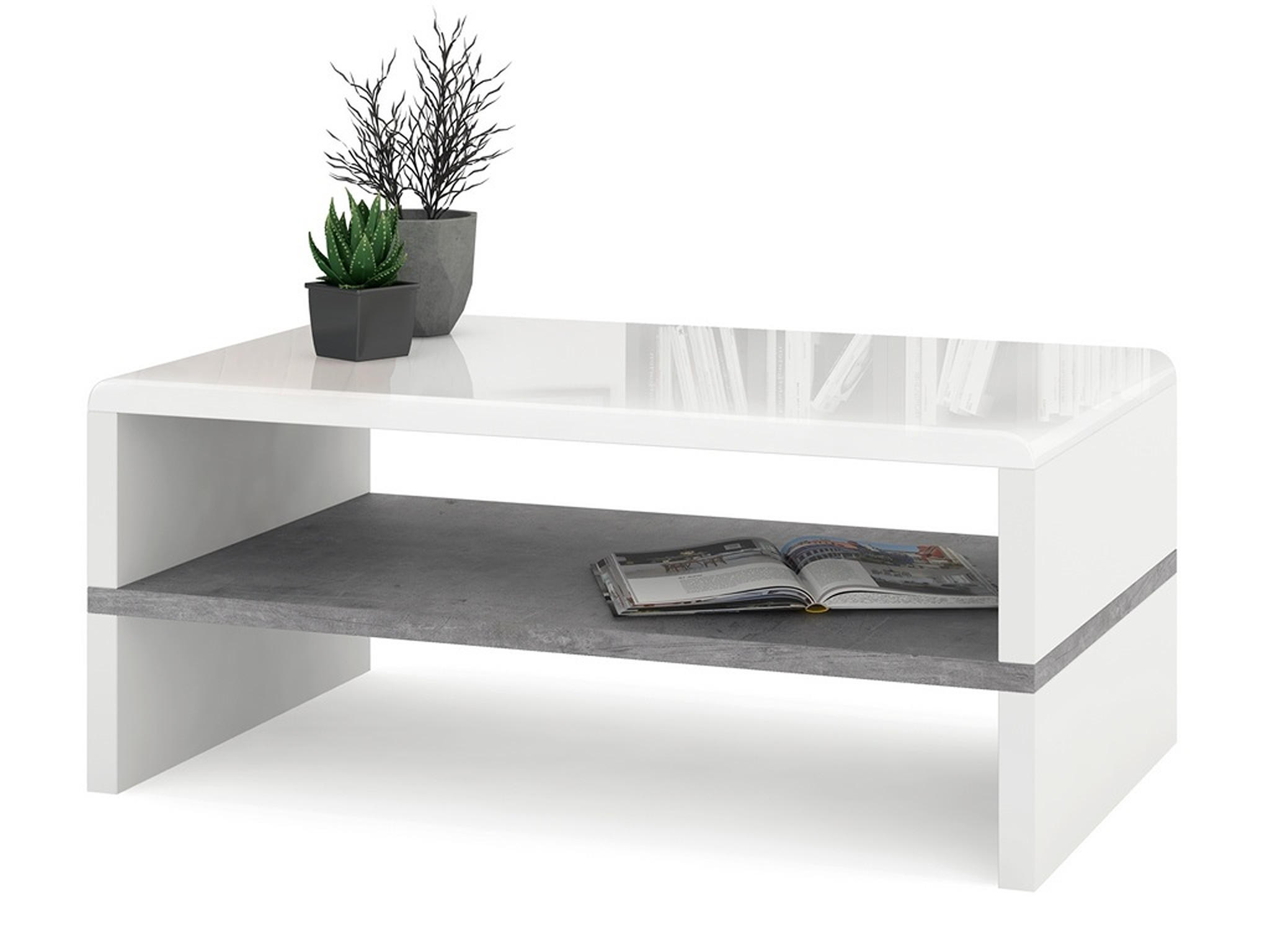 designimpex Couchtisch Weiß Hochglanz, Hellgrau 100x43x60 cm