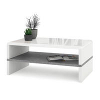 COUCHTISCH rechteckig Weiß Hochglanz - Beton mit Ablage - Weiß Hochglanz/Hellgrau, Holzwerkstoff (60/100/43cm) - designimpex