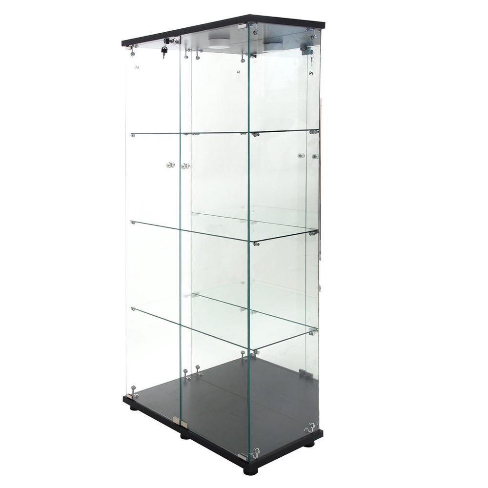 VITRINE - Glasvitrine mit 2 Türen und 4 Ebenen - mehrfarbige Beleuchtung - Schwarze Decken- und Bodenplatte - Schwarz, Glas (80.5/164/36.3cm) - DELFA
