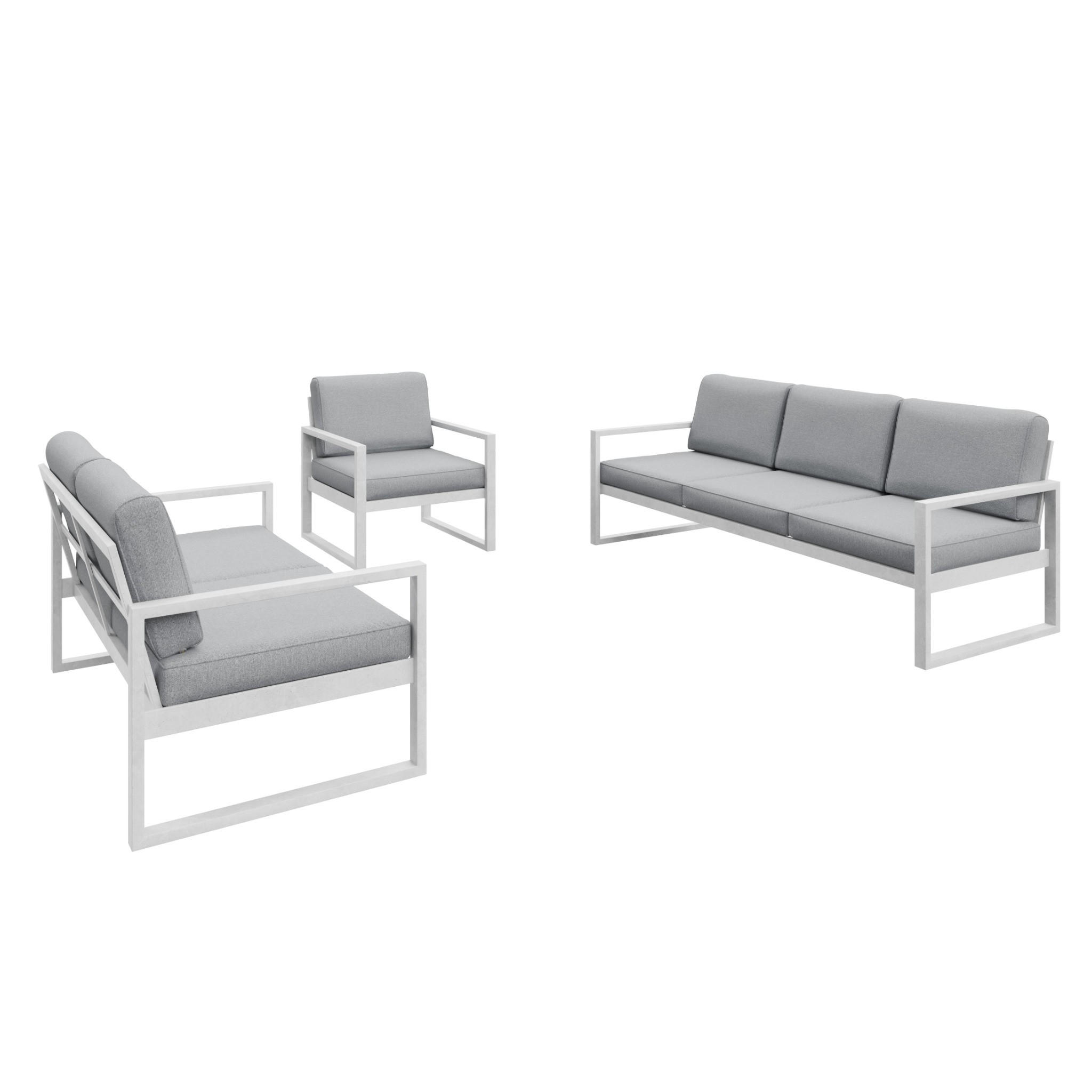 GARTENSET Madera für 6 Personen Balkonmöbel Aluminium Terassenmöbel Sitzbank, 4-tlg. Tisch, weiß, hellgrau - Hellgrau/Weiß, Kunststoff/Metall - Margaret Hadas24