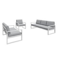 GARTENSET Madera für 6 Personen Balkonmöbel Aluminium Terassenmöbel Sitzbank, 4-tlg. Tisch, weiß, hellgrau - Hellgrau/Weiß, Kunststoff/Metall - Margaret Hadas24