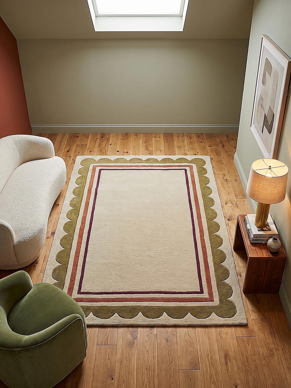 TEPPICH aus Wolle, handgetuftet, WENSUM, in Beige-Multicolor, Scallop-Bordüre, 160 x 230 cm - Beige, Textil (160/230cm) - KADIMA DESIGN