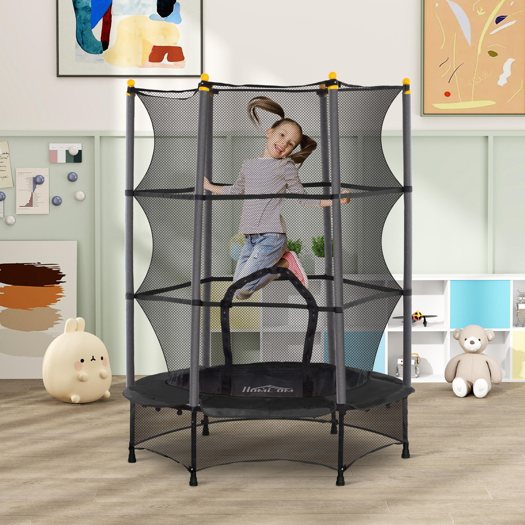 KINDERTRAMPOLIN - Schwarz, Kunststoff/Metall (140/140cm) - HOMCOM