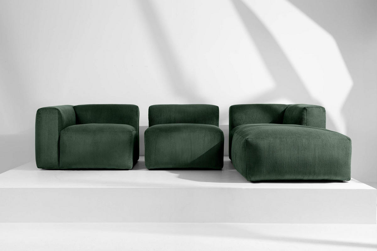 ECKMODULSOFA-RECHTS BUFFO mit extrem weicher und bequemer Sitzfläche, Kordstoff, dunkelgrün - Dunkelgrün, Textil (297/180cm) - KONSIMO®