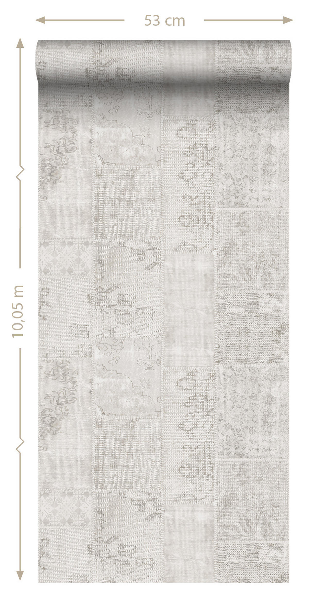 TAPETE Kelim-Patchwork 53 cm x 10.05 m - Grau, Papier (53/1000cm) - Sanders & Sanders
