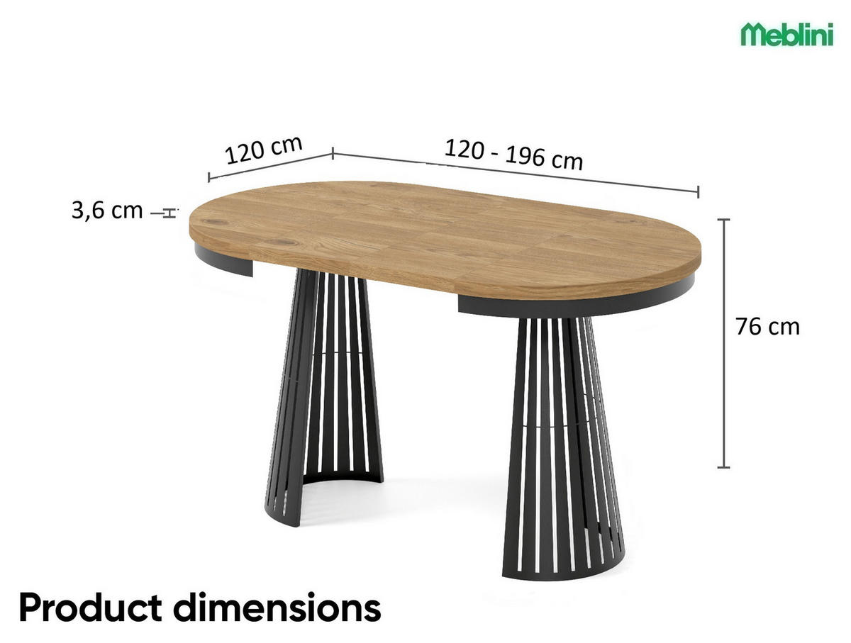 ESSTISCH Cone Bis - Eichefarben/Schwarz, Holzwerkstoff/Metall (120/120/76cm) - Meblini