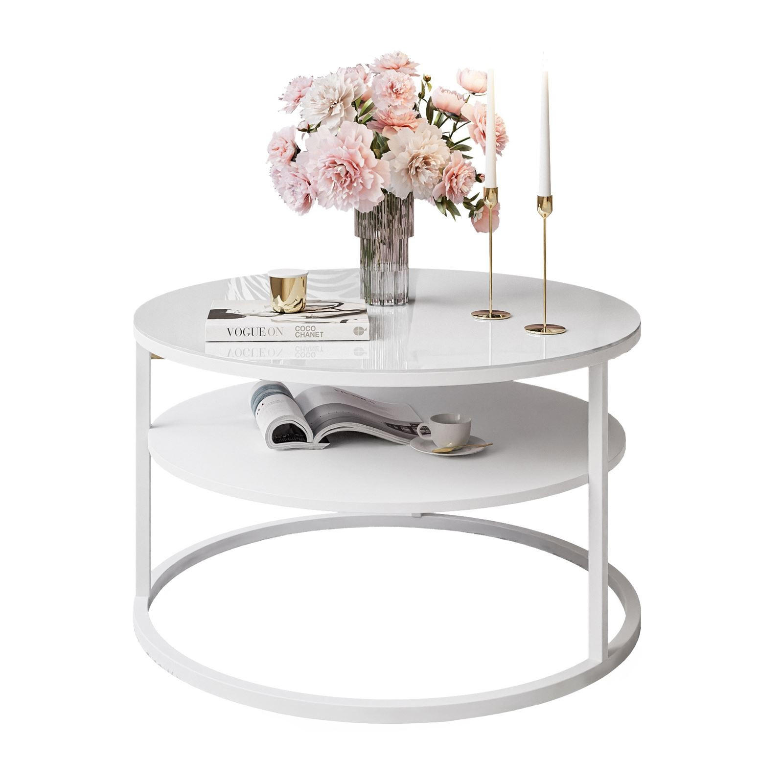 COUCHTISCH CIRI GLASS mit Regal - Weiß, Glas (70/70/47.4cm) - Lookway