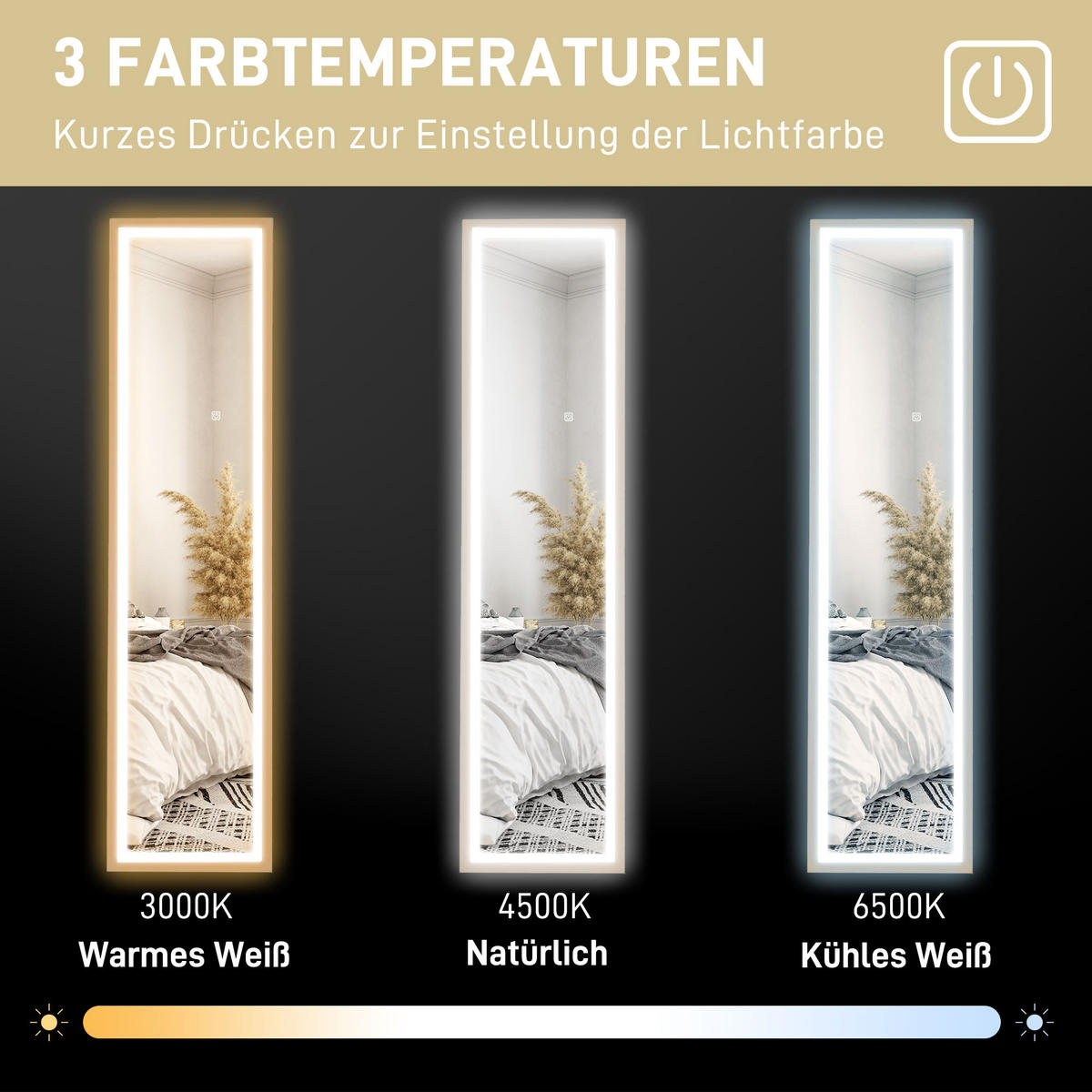 GANZKÖRPERSPIEGEL 40 x 160 cm Standspiegel mit LED-Lichte, Eiche - Eichefarben, Glas (40/160/5cm) - HOMCOM