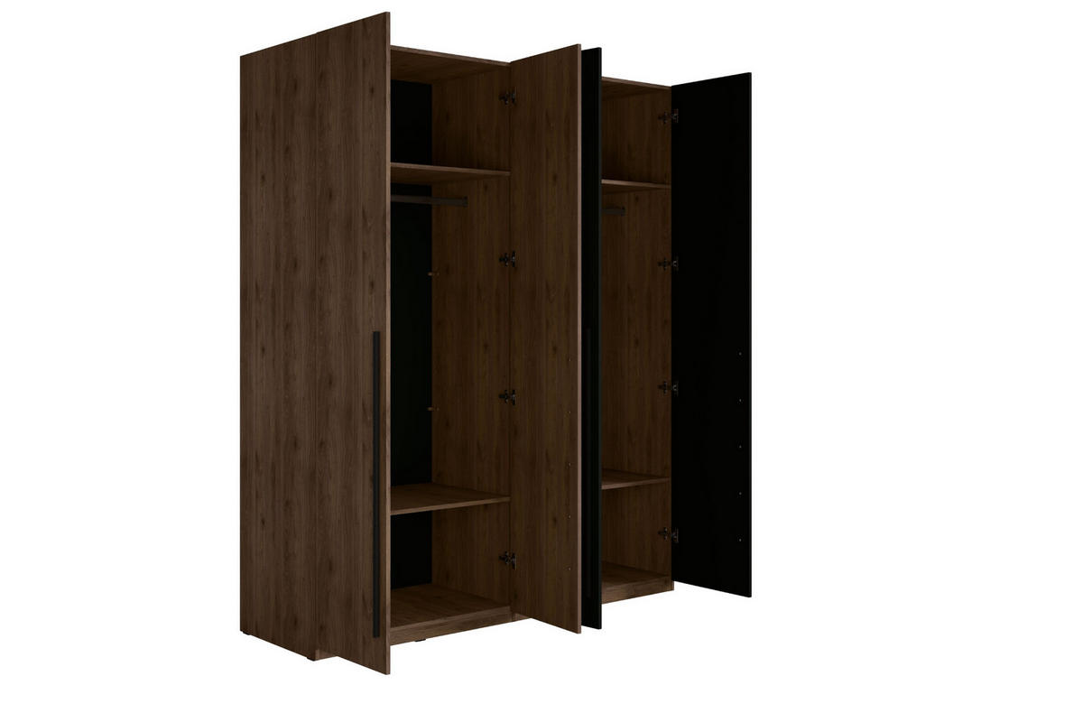 KLEIDERSCHRANK VASSA 180 / 220 / 58 cm in Schwarz / Nussbaum - Nussbaumfarben/Schwarz, Holzwerkstoff (180/58/221cm) - Deine Möbel 24