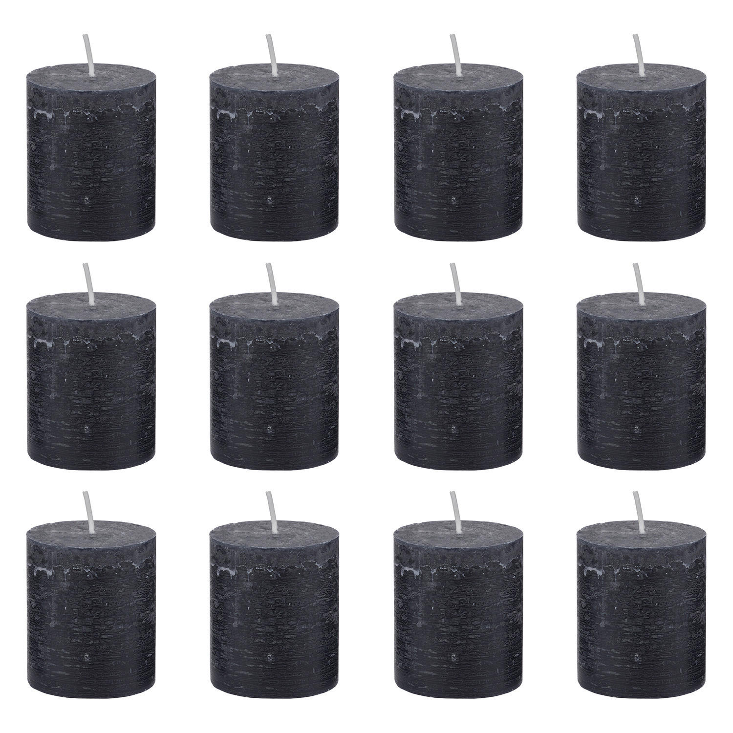 STUMPENKERZE (12er-Set) Rustic Ø6,8 x 13 cm - Schwarz, Paraffin (7/8/7cm) - BUTLERS
