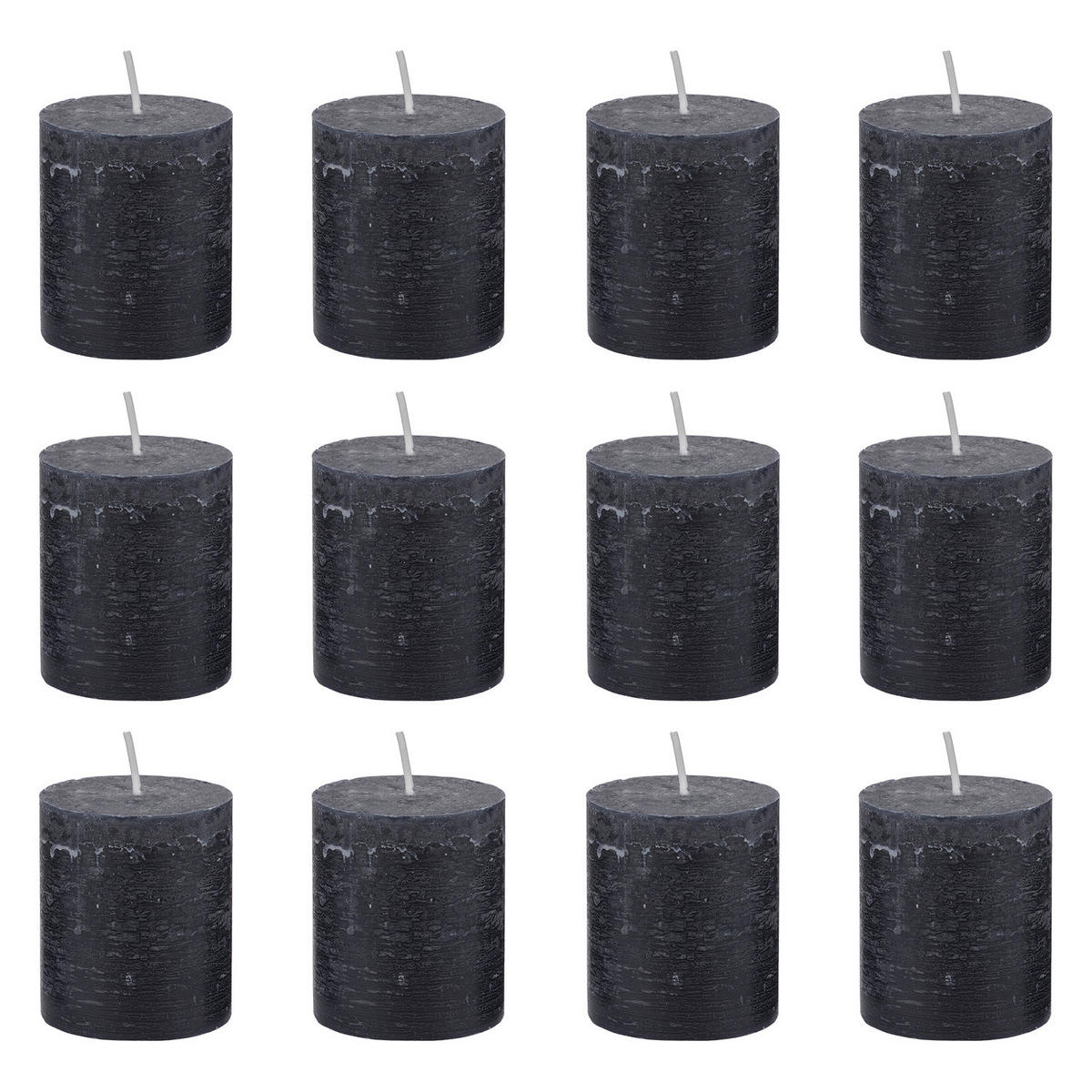 STUMPENKERZE (12er-Set) Rustic Ø6,8 x 13 cm - Schwarz, Paraffin (7/8/7cm) - BUTLERS