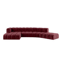 ECKSOFA Modulares In L-Form, Velvet-Stoff Riviera, Rotwein, Links, GRAND Round - Dunkelrot, Holz (445/179cm) - Kaiser Möbel