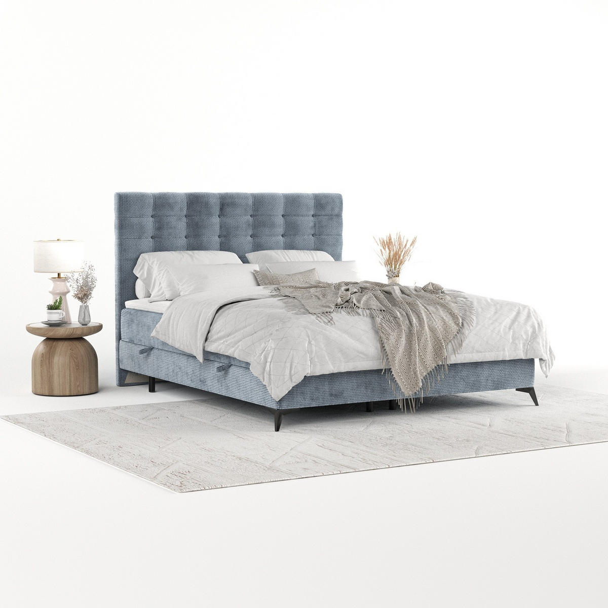 BOXBETT Niro 200/200 cm Hellblau im Bonita Stoff - Schwarz/Hellblau, Holz/Holzwerkstoff (200/200cm) - AltaBeds