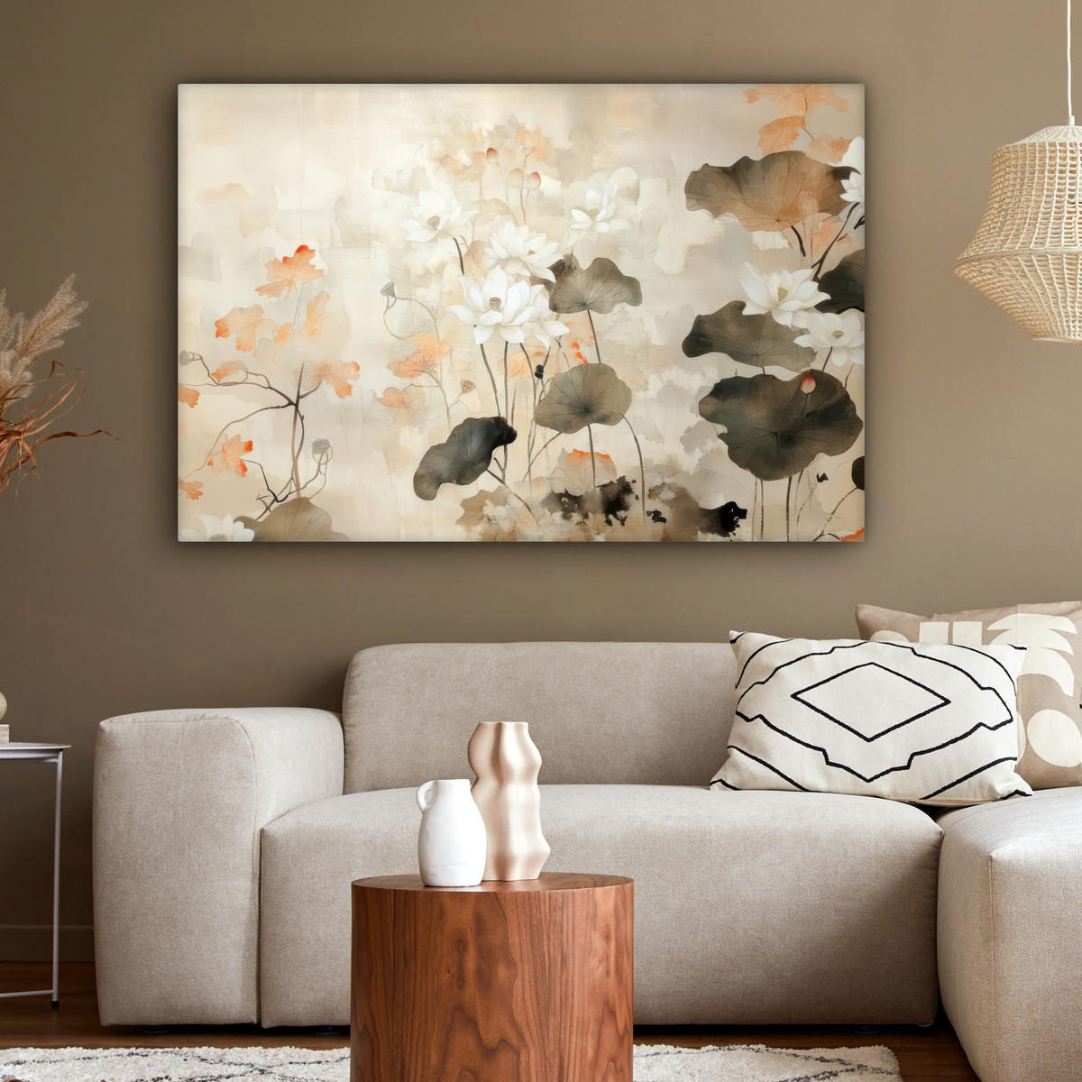 LEINWANDBILD Blumen - Japandi - Wabi sabi Groß 140x90 cm - Sandfarben, Textil (140/90cm) - MuchoWow