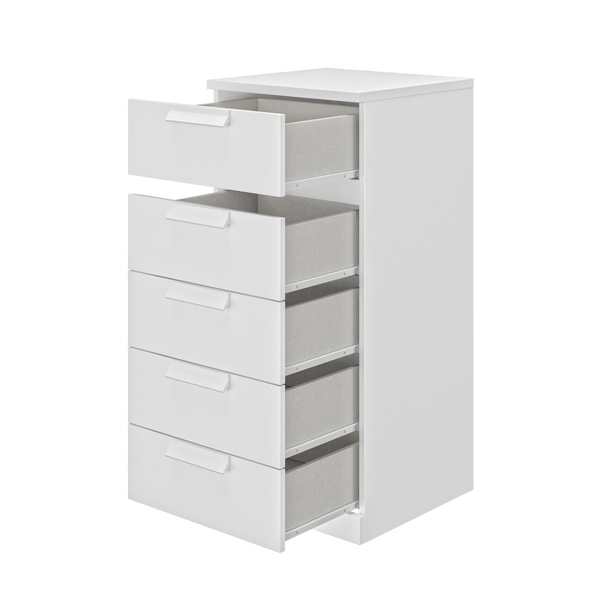 KOMMODE 5 Schubladen Cyrus - Französische Herstellung - 48/45/105 cm - Weiß, Holzwerkstoff (45/105/48cm) - Calicosy