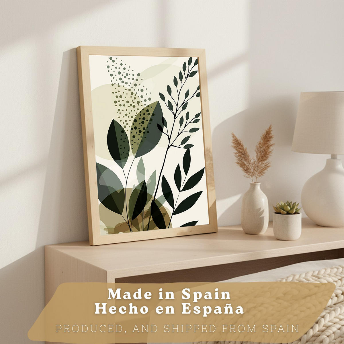 POSTER 3er Kunstdruck-Set Wandbilder Pflanzen Abstrakt modern Wohnzimmer Deko, Schlafzimmer, Küche, Badezimmer Leichter Holzrahmen A4 - Beige, Papier (29.7/1/21cm) - Nacnic