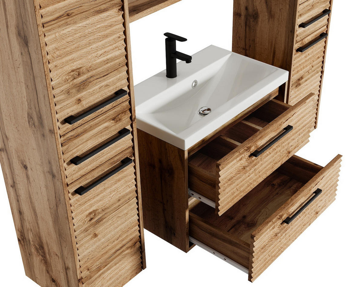 BADMÖBEL-SET Etna 5 Teile Eiche - 60 x 35 x 51 cm - Eichefarben, Holz (60/51/35cm) - Badplaats