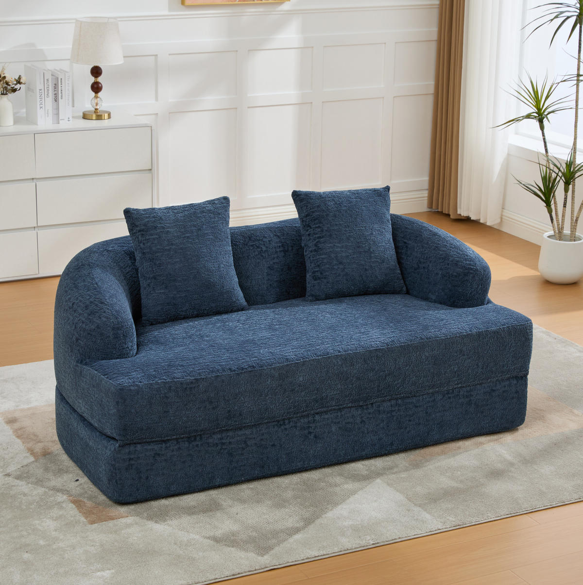 SOFA mit Schlaffunktion 157 x 84 x 65 cm Chenille Navy - Blau, Kunststoff (84/65/157cm) - Meubliv