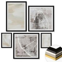 WANDBILDER 5er-Set - 50x50 cm & 20x30 cm & 40x60 cm Schwarzer Rahmen - Minimalismus der Farbstruktur - Schwarz, Kunststoff (40/60cm) - ArtPrintCave