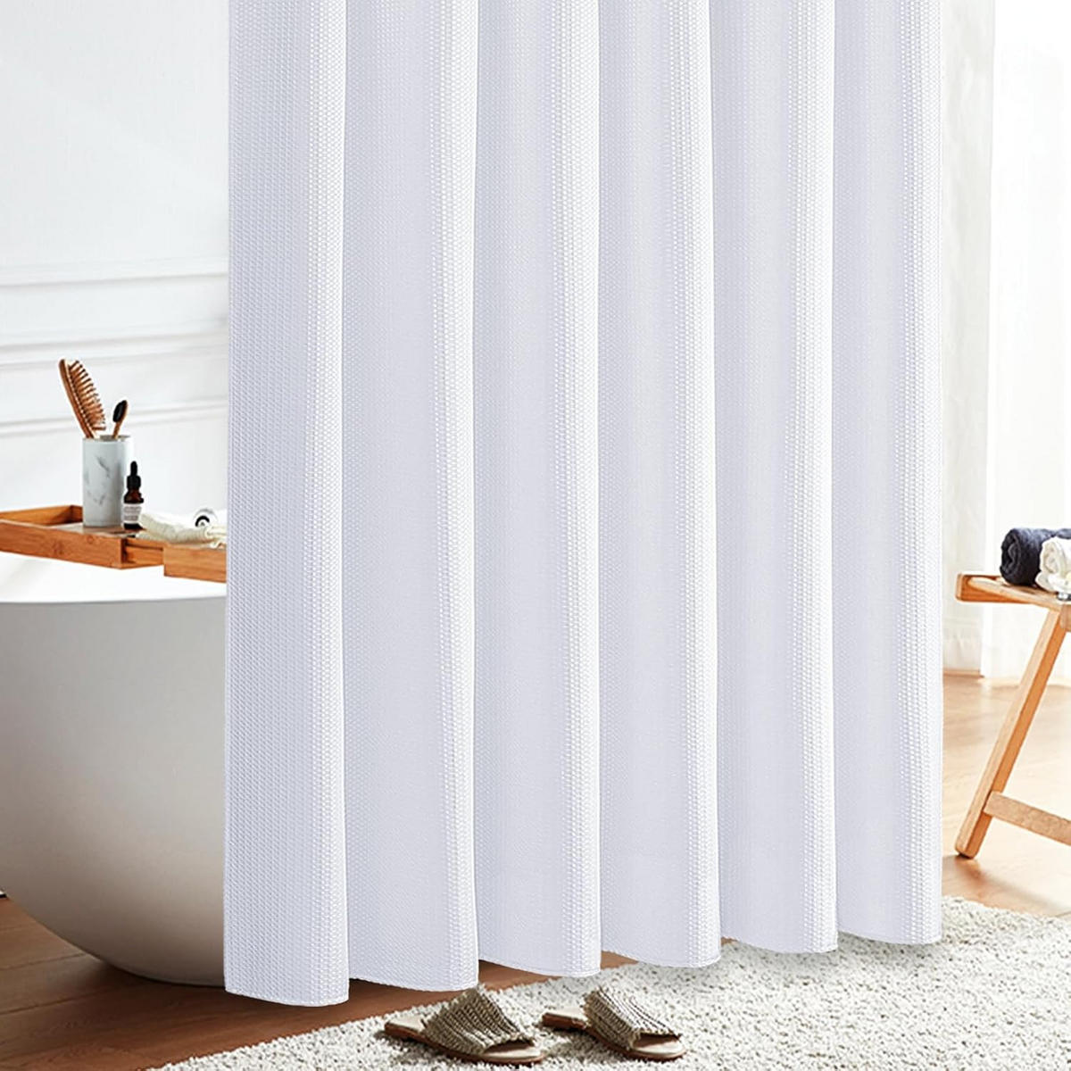 DUSCHVORHANG – 180 x 200 cm (inkl. 12 Kunststoffhaken) – Weiß - Weiß, Textil (180/200cm)