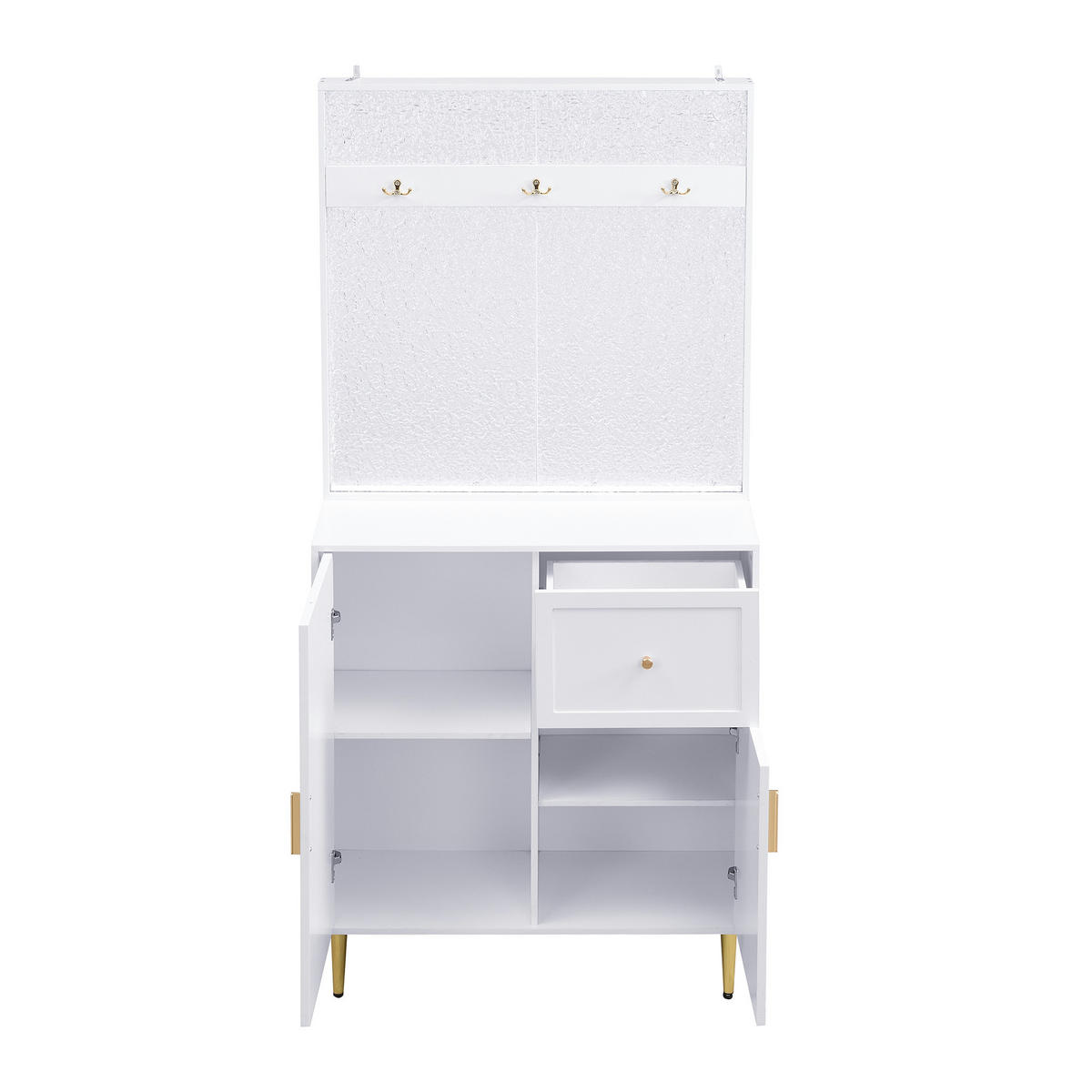 DIELENGARDEROBE 80/35/175,5 cm in Weiß mit Schuhaufbewahrung und Haken - Weiß, Holzwerkstoff (80/175.5/35cm) - BEAOK