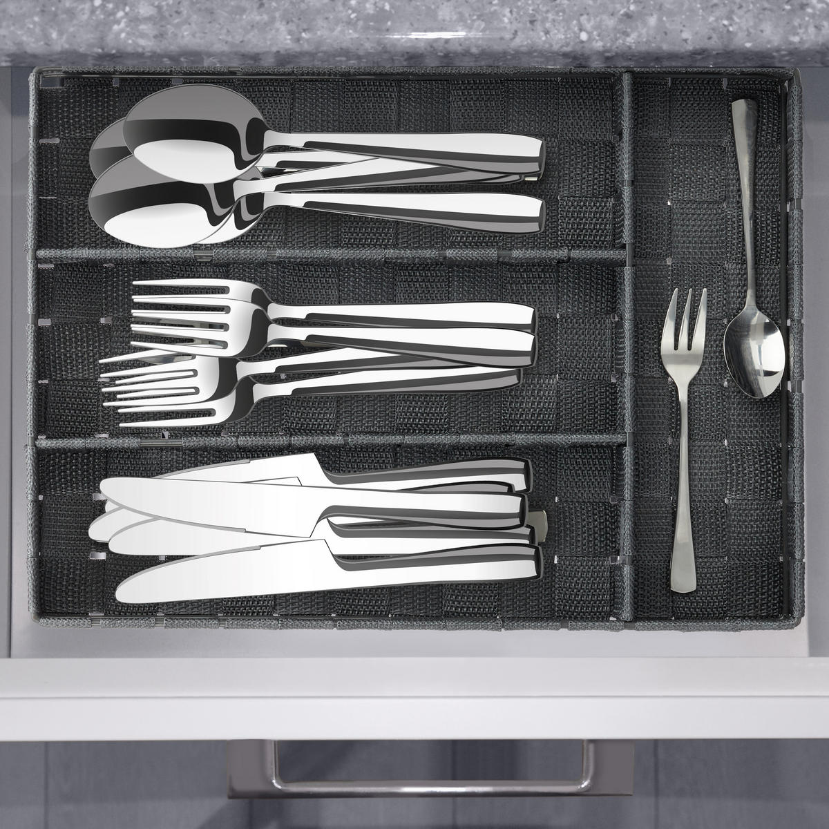 BESTECKKASTEN - Grau, Kunststoff/Metall (26/4.5/36cm) - Relaxdays