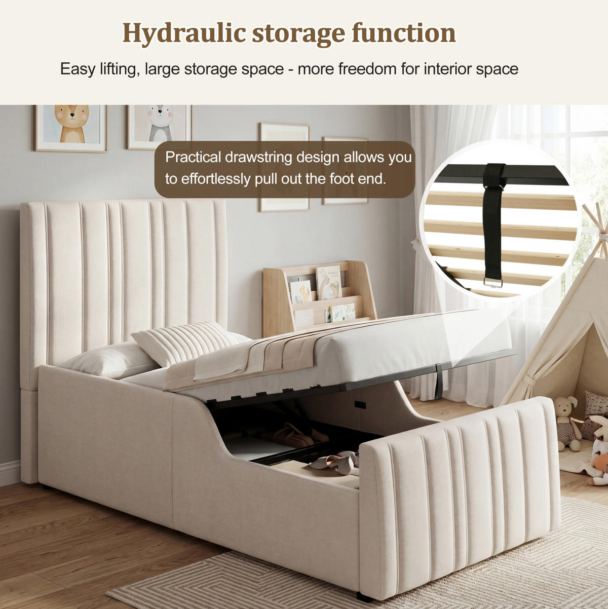 POLSTERBETT 90/200 cm Beige aus Leinenstoff mit Bettkasten - Beige, Textil (90/200cm) - OKMYHOME