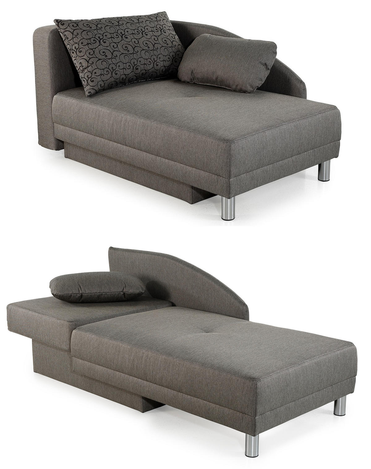 RÉCAMIERE-SCHLAFSOFA mit Bettkasten, Federkern, seitenverkehrt montierbar B149/T90/H80 cm, Liegefläche 200x84 cm, Webstoff Grau / 15123 - Chromfarben/Grau, Textil/Metall (149/80/90cm) - luma-home