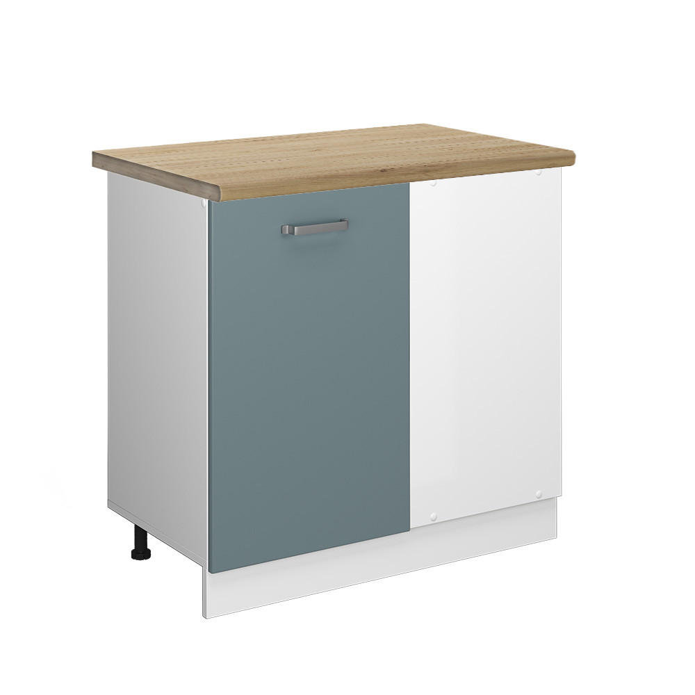 ECKUNTERSCHRANK R-Line Blau-Grau 86 cm, AP Eiche - Blaugrau/Weiß, Holzwerkstoff (86/81.6/60cm) - Vicco